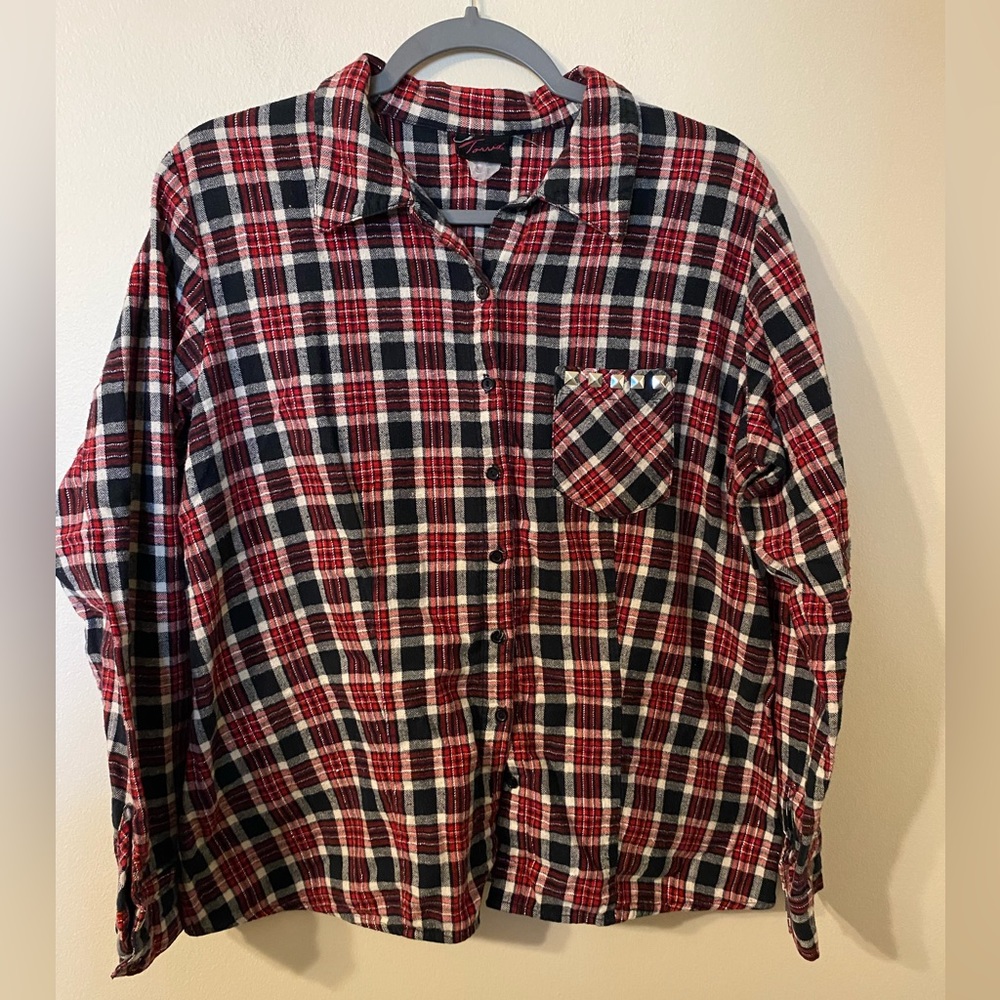 Womens EUC Torrid Red Black‎ Plaid Button Down Shirt Size 2X